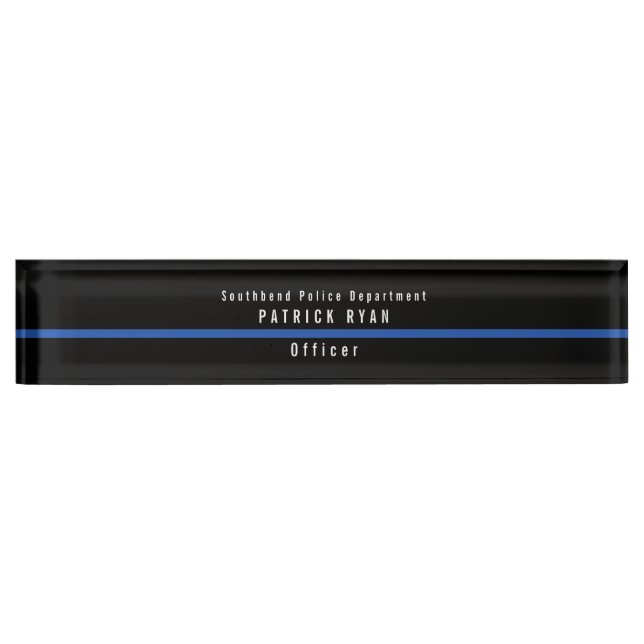Thin Blue Line Police Modern Monogram Namensplakette (Vorderseite)