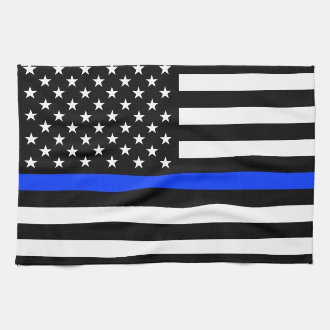 Thin Blue Line Polizei-Flagge Geschirrtuch (Horizontal)