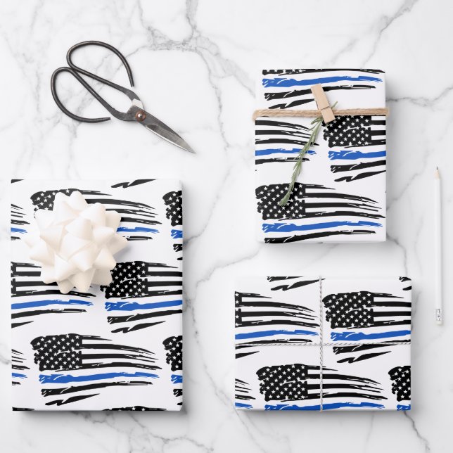 Thin Blue Line Polizei Polizeieinweisung Geschenkpapier Set (Vorderseite)
