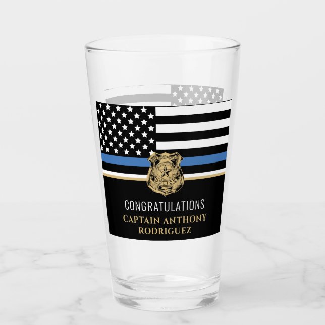 Thin Blue Line Polizei Polizeieinweisung Glas (Vorderseite)