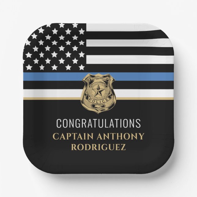 Thin Blue Line Polizei Polizeieinweisung Pappteller (Vorderseite)