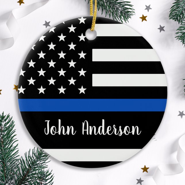 Thin Blue Line - Polizeichef - Amerikanische Flagg Keramik Ornament (Von Creator hochgeladen)