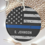 Thin Blue Line - Polizeichef - Amerikanische Flagg Schlüsselanhänger<br><div class="desc">Zeigen Sie Ihre Unterstützung und Stolz für unsere Polizei mit dieser Thin Blue Line Tote Tag - American Flag in Polizei Flag Farben ,  Not Design . Polizeiliche Mama - Geschenke der polizeilichen Ehefrau</div>