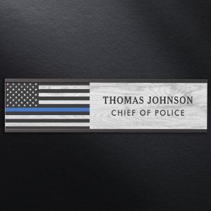 Thin Blue Line Polizeichef Rustic Wood Name Türschild