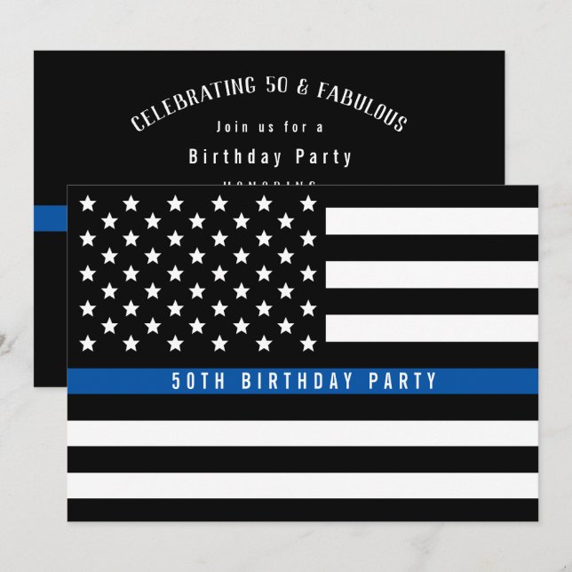 Thin Blue Line Polizeiflagge Geburtstagspartei Einladung (Vorne/Hinten)