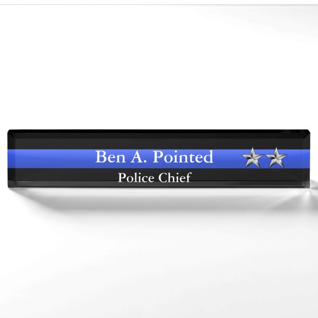 Thin Blue Line - Rank der zwei Sterne Namensplakette (Vorderseite)