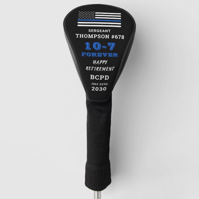 Thin Blue Line Rentirement Gift Police Officer Golf Headcover (Vorderseite)