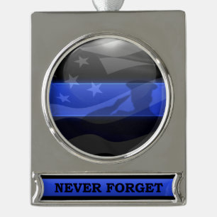Thin Blue Line Salute Flag Banner-Ornament Silber