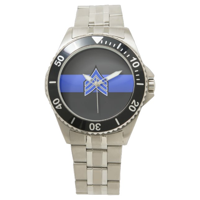 Thin Blue Line - Sergeant Stripes Armbanduhr (Vorderseite)