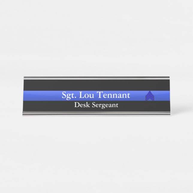 Thin Blue Line - Sergeant Stripes Rank Namplate Schreibtischnamensplakette (Vorderseite )