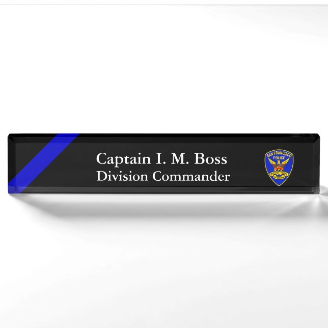 Thin Blue Line SFPD Patch Schreibtisch Name Plate Namensplakette (Vorderseite)