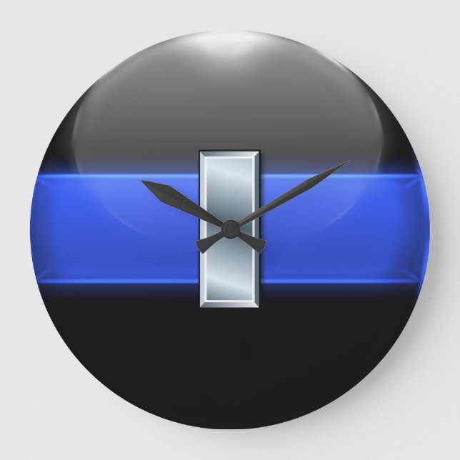 Thin Blue Line - Silver Lieutenant Bar Große Wanduhr (Vorderseite)