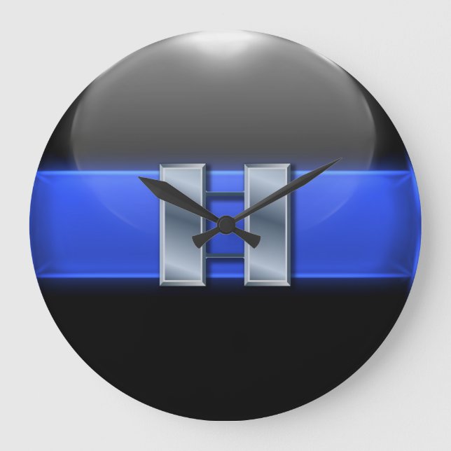 Thin Blue Line - Silver Police Captain Bars Große Wanduhr (Vorderseite)