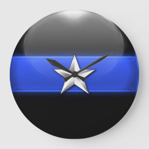 Thin Blue Line - Silver Star Polizeidirektorinsign Große Wanduhr