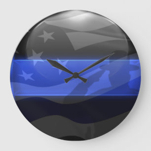 Thin Blue Line Trooper Flag Salute Große Wanduhr