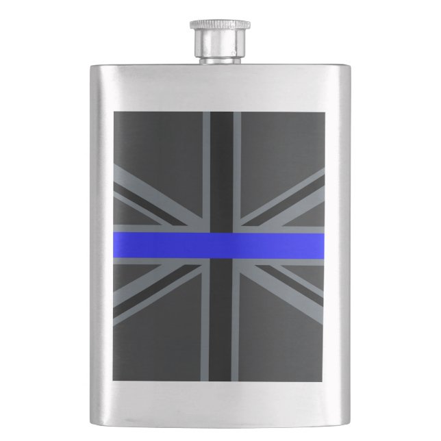 Thin Blue Line Union Jack Design Flachmann (Vorderseite)