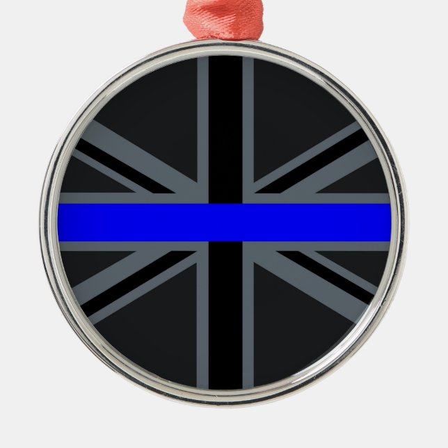 Thin Blue Line Union Jack Graphic Silbernes Ornament (Vorne)