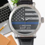 Thin Blue Line - US-amerikanische Flagge - Polizei Armbanduhr<br><div class="desc">Thin Blue Line Police Watch - American Flag Design in Police Flag Farben ,  bedrücktes Design . Liebliches Geschenk an Ihren Lieblings-Polizeibeamten. Personalisieren mit Namen. COPYRIGHT © 2020 Judy Burrows,  Black Dog Art - Alle Rechte vorbehalten.</div>