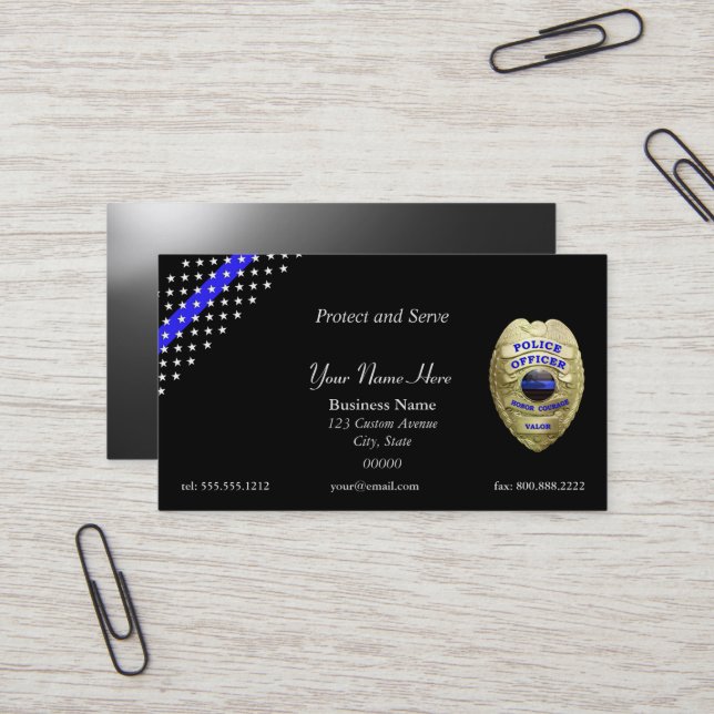 Thin Blue Line US Flagge 4 Abzeichen Optionen Visitenkarte (Vorderseite/Rückseite Beispiel)