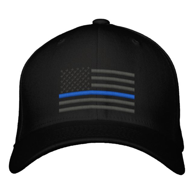 Thin Blue Line US-Flagge in Holzkohle Bestickte Kappe (Vorderseite)