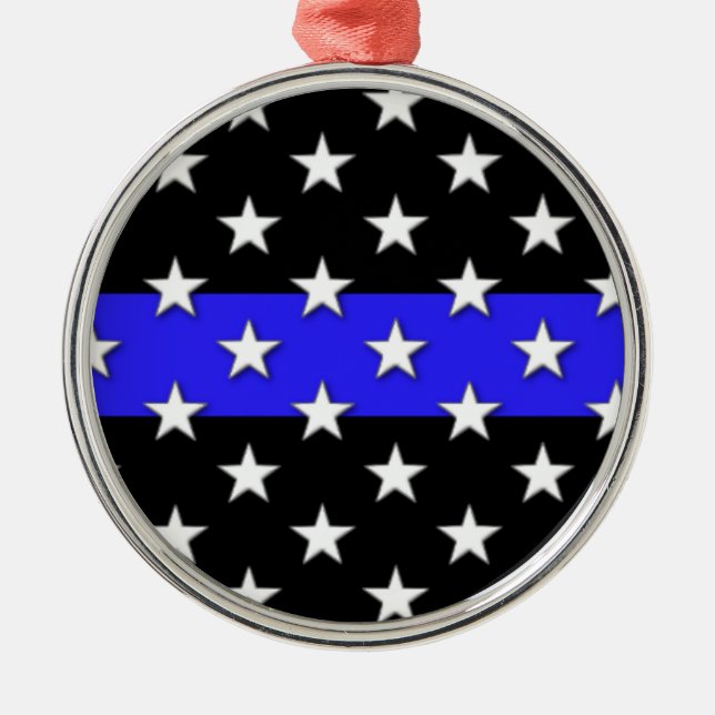 Thin Blue Line US Flagge Silbernes Ornament (Vorne)