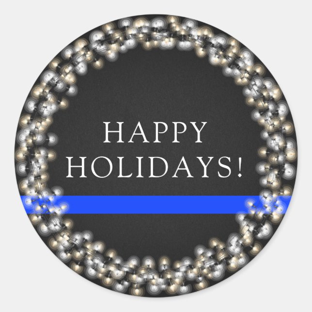 Thin Blue Line Weihnachtslicht Feuerwehr Runder Aufkleber (Vorderseite)