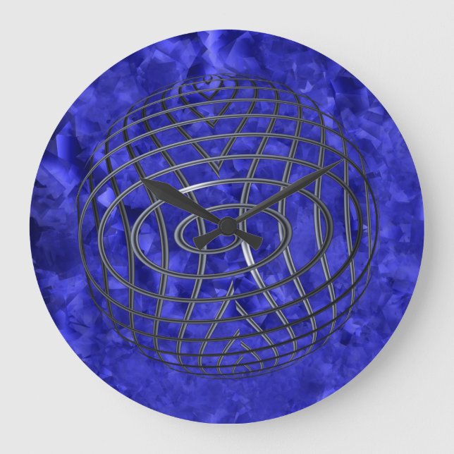 Thin Blue Line Wire Globe Große Wanduhr (Vorderseite)