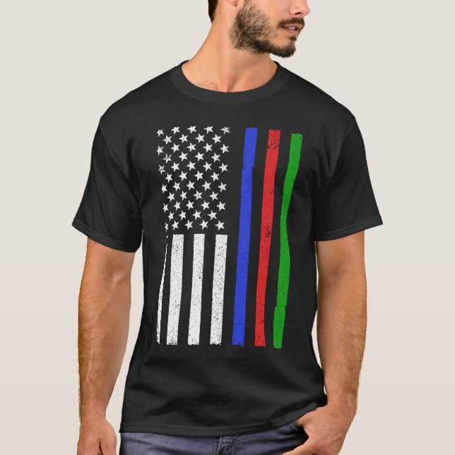 Thin Blue Red Green Line Polizei Feuerwehrmann Mil T-Shirt (Vorderseite)