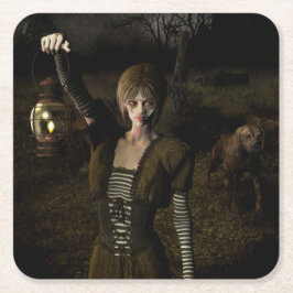 Thin female carrying lamp rechteckiger pappuntersetzer