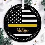 Thin Gold Line 911 Dispatcher Christmas Ornament Aus Metall<br><div class="desc">The Golden Glue That Holds It All Together. Personalized Thin Gold Line Ornament for 911 dispatchers and police dispatchers. Personalize this dispatcher ornament with name and year. This personalized dispatcher gift is perfect for police dispatcher appreciation, 911 dispatcher thank you gifts, and dispatcher retirement gifts or party favors. Order these...</div>