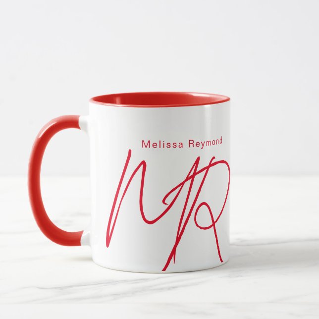 Thin Lines Script Red Monogram Tasse (Links)