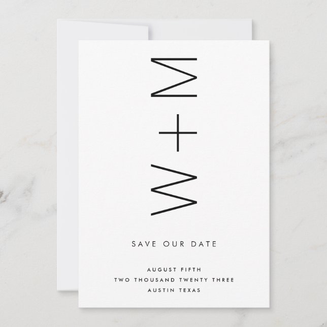 THIN MODERN MONOGRAMM NAMES SAVE THE DATE EINLADUNG (Vorderseite)