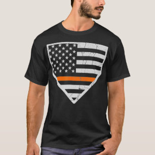Thin Orange Line US Flag Baseball Zuhause Plate T-Shirt