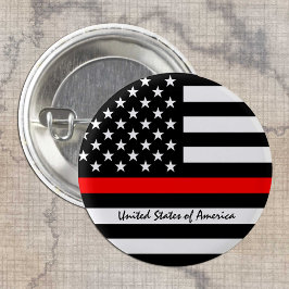 Thin Red Line & American Flag Fireman / USA Button
