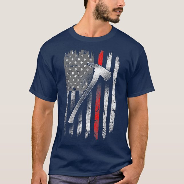 Thin Red Line Axe Patriotic Firefighter US Flag T-Shirt (Vorderseite)