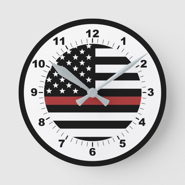 Thin Red Line Firefighter Flag Fire Department Runde Wanduhr (Vorderseite)