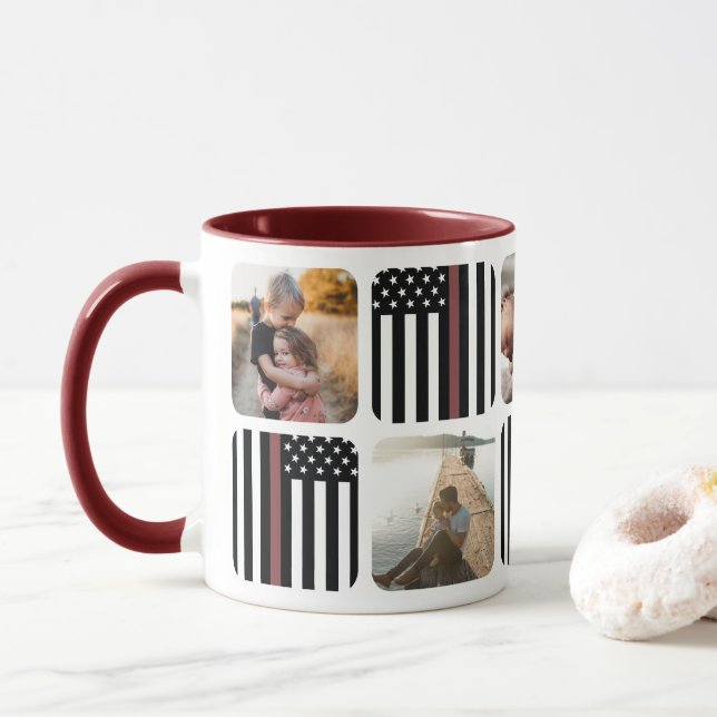 Thin Red Line Firefighter Foto Kaffee Tasse (Mit Donut)