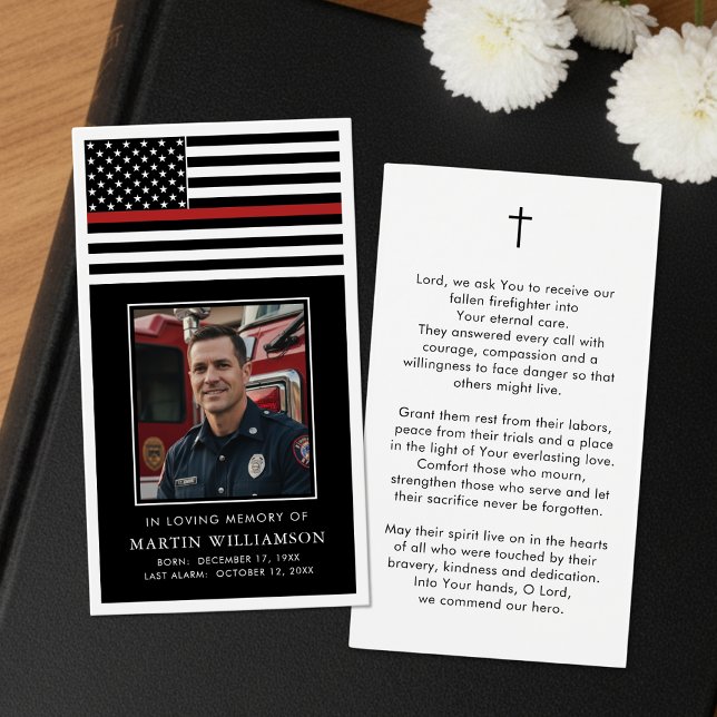 Thin Red Line Firefighter Funeral Prayer Card (Créateur téléchargé)