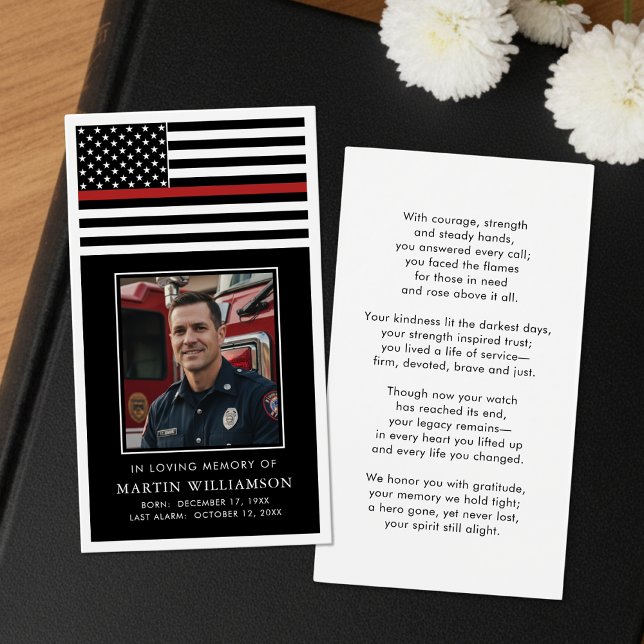 Thin Red Line Firefighter Memorial Prayer Card (Créateur téléchargé)