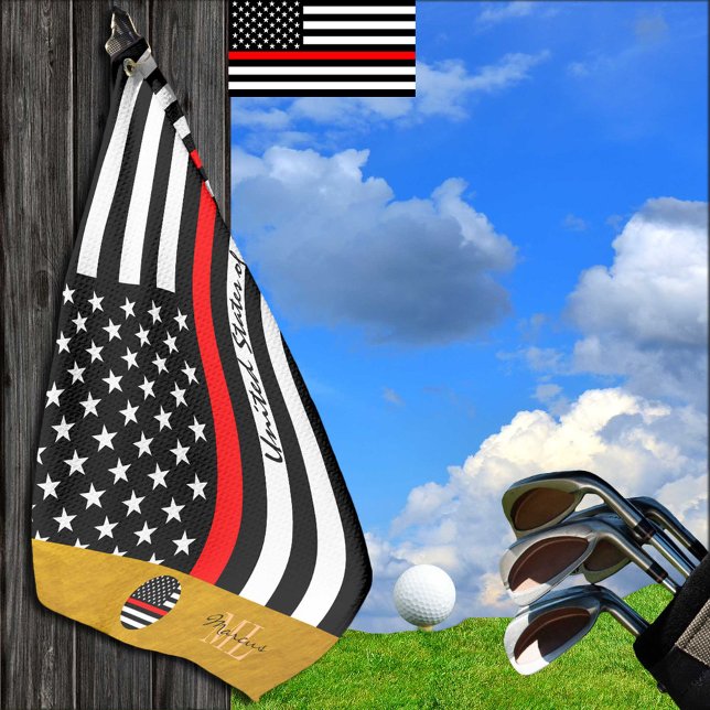 Thin Red Line & Firefighter, Mit Monogramm US-Flag Golfhandtuch (Von Creator hochgeladen)