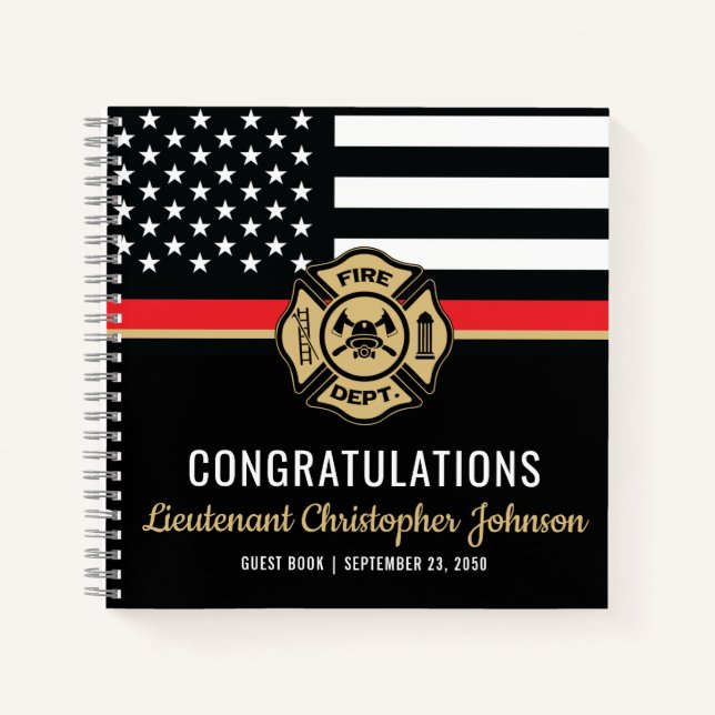 Thin Red Line Firefighter Retirement Gästebuch Notizbuch (Vorderseite)
