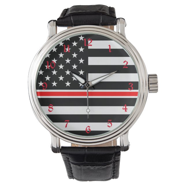 Thin Red Line Flag: Feuerwehrheldengedächtnis Armbanduhr (Vorderseite)
