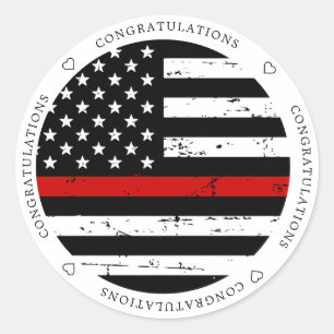 Thin Red Line Flag Feuerwehrmann Herzlichen Glück Runder Aufkleber
