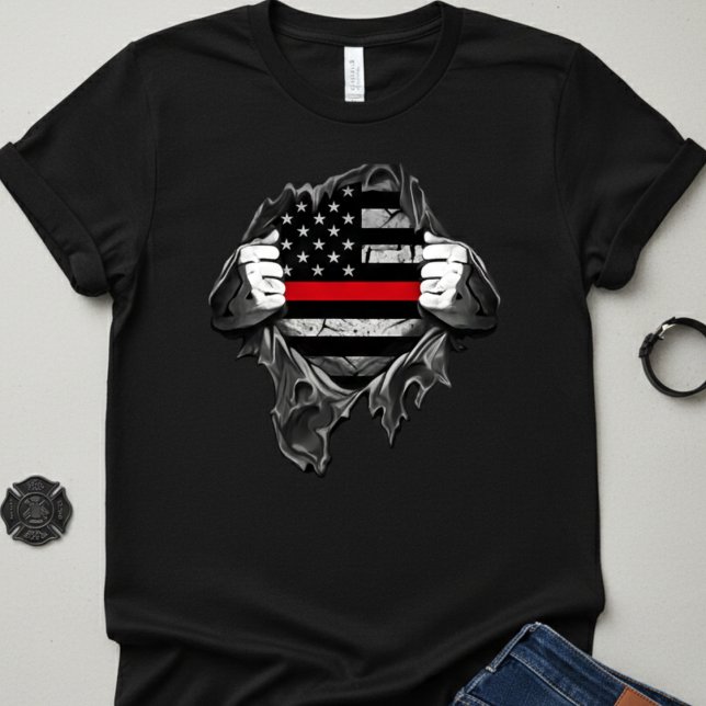 Thin Red Line Flag "Super Held" Feuerwehrmann T-Shirt (Von Creator hochgeladen)
