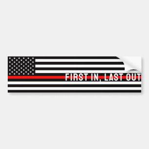 Thin Red Line Flagge - Erste rein, Letzte raus (US Autoaufkleber