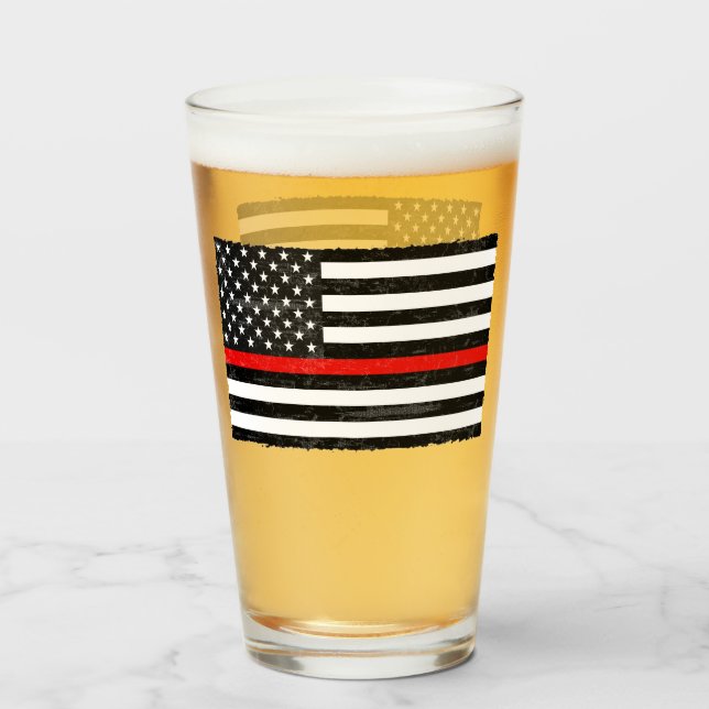 Thin Red Line Grungy American Flag Glas (Vorne (Gefüllt))