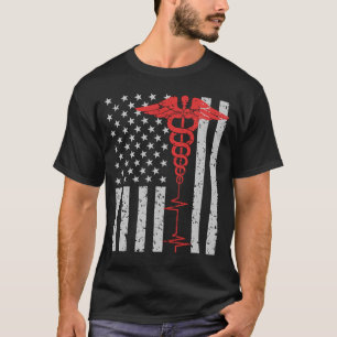Thin Red Line Nurse Caduceus American Flag T-Shirt