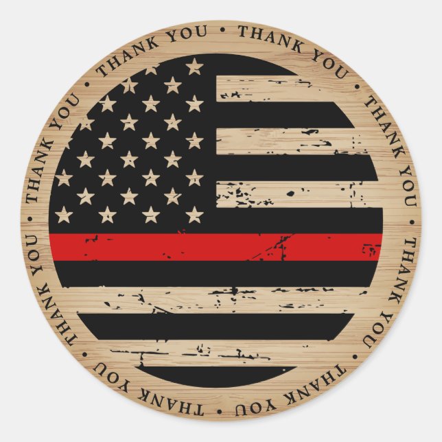 Thin Red Line Rustic Flag Feuerwehrmann Vielen Dan Runder Aufkleber (Vorderseite)