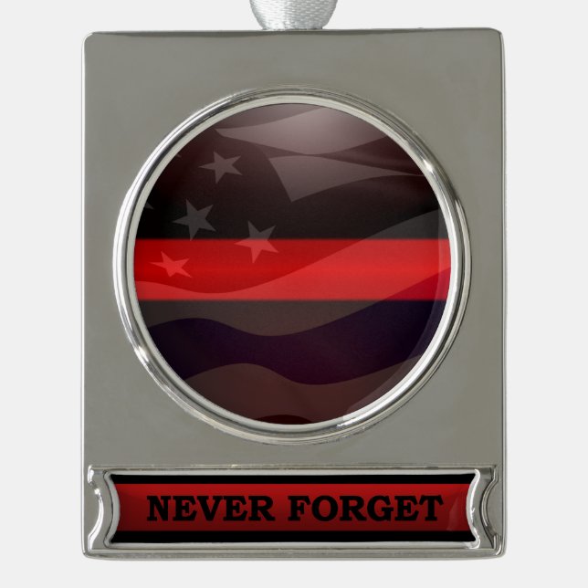 Thin Red Line Salute Flag Banner-Ornament Silber (Vorderseite)