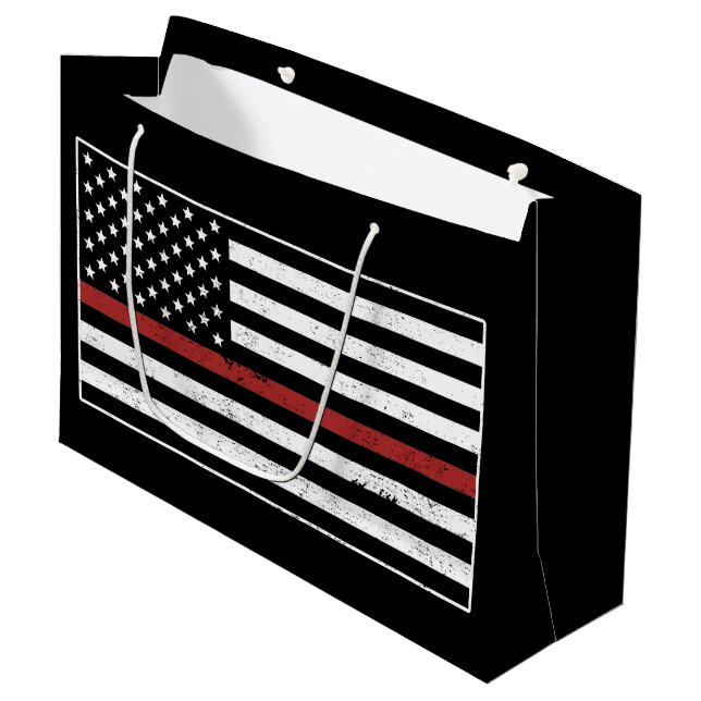 Thin Red Line USA Flag Firefighter Fire Department Große Geschenktüte (Vorderseite Schrägansicht)